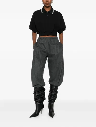 Alexander Wang Cropped Cinched Cotton Polo In Black