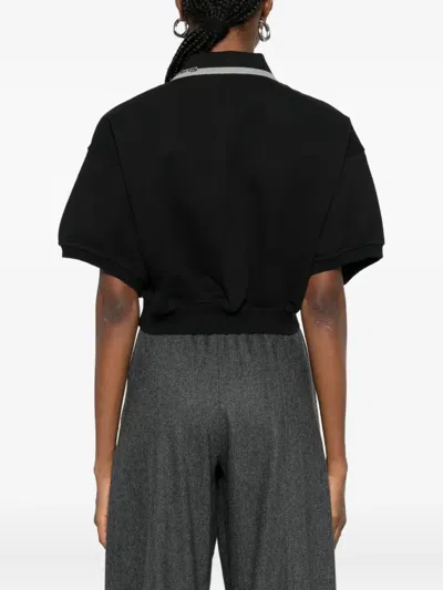 Alexander Wang Cropped Cinched Cotton Polo In Black