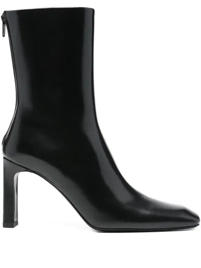 Totême Toteme 80 Glossed Leather Mid-calf Boots In Black