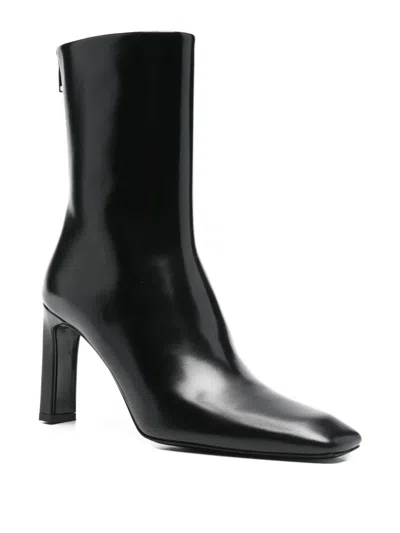 Totême Toteme 80 Glossed Leather Mid-calf Boots In Black