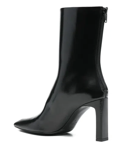 Totême Toteme 80 Glossed Leather Mid-calf Boots In Black
