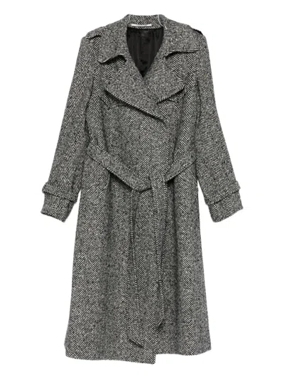 Tagliatore Herringbone-pattern Belted Coat In Gray