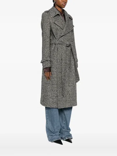 Tagliatore Herringbone-pattern Belted Coat In Gray