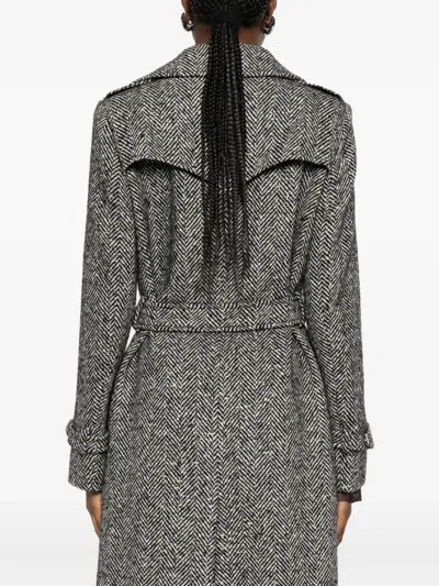 Tagliatore Herringbone-pattern Belted Coat In Gray