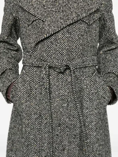 Tagliatore Herringbone-pattern Belted Coat In Gray