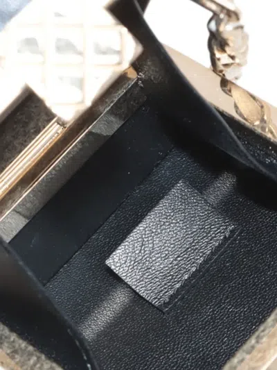 Pre-owned Chanel 2021-2025 Bicolor Quilted Lambskin Cube Clutch With Chain Crossbody Bag In White