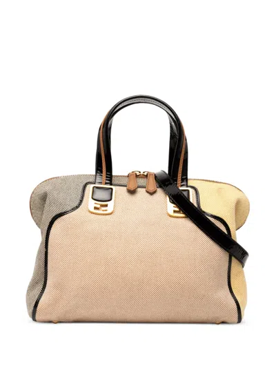 Pre-owned Fendi 2010-2025 Small Canvas Colorblock Chameleon Satchel In Brown