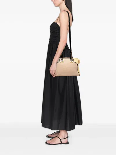 Pre-owned Fendi 2010-2025 Small Canvas Colorblock Chameleon Satchel In Brown