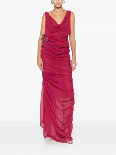 Giuseppe Di Morabito Ruched Floral-appliqué Dress In Red