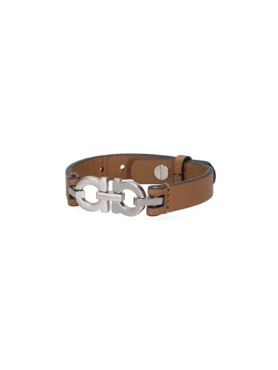 Ferragamo Leather And Metal Bracelet Accessory In Brown