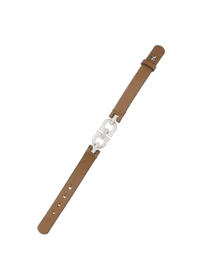 Ferragamo Leather And Metal Bracelet Accessory In Brown