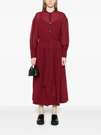 Joseph Emma Belted Wool-blend Crepe Midi Dress In Red