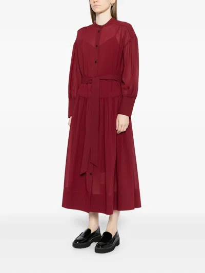 Joseph Emma Belted Wool-blend Crepe Midi Dress In Red