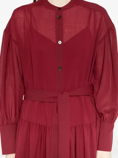 Joseph Emma Belted Wool-blend Crepe Midi Dress In Red