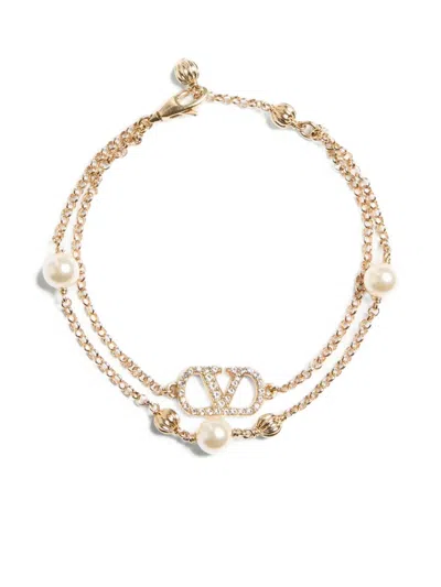 Valentino Embellished Vlogo Signature Bracelet In Gold