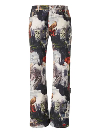 喇叭印花牛仔裤