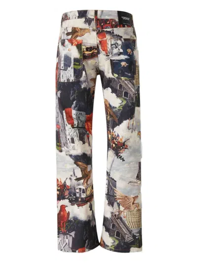 喇叭印花牛仔裤