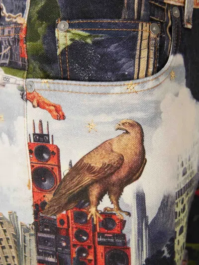 喇叭印花牛仔裤