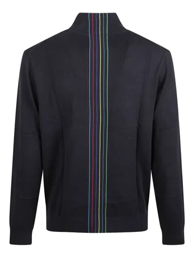 Paul Smith Striped-detail Half-zip Sweater In Black