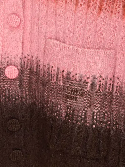 Fendi Gradient Knit Cardigan Featuring Front Pockets In Brown