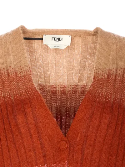Fendi Gradient Knit Cardigan Featuring Front Pockets In Brown