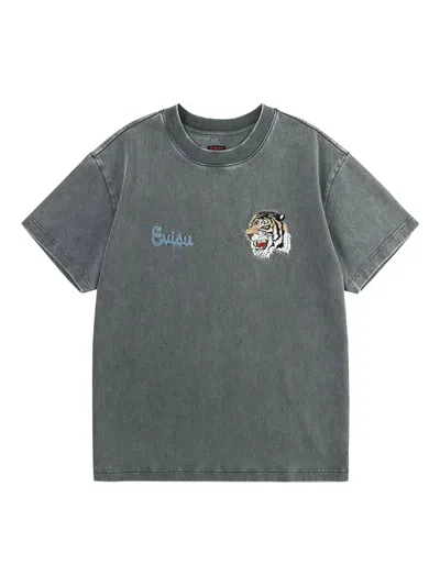Evisu Tiger Embroidered T-shirt In Gray