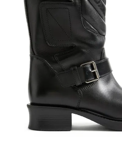 Valentino Garavani Rayons Biker Boot In Calfskin And Nappa Leather With Chevron Pattern 40mm Woman B In Black