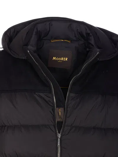 Moorer Hooded Padded Quilted Jacket Sleeves In Black