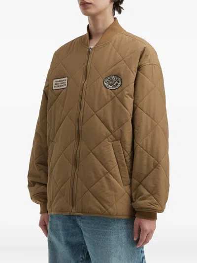 Fingercroxx Quilted Bomber Jacket In Brown