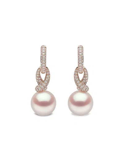 Yoko London 18k Rose Gold Jazz Pearl And Diamonds Earrings In Pink