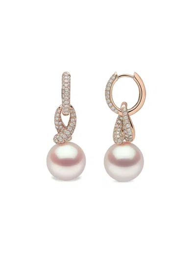 Yoko London 18k Rose Gold Jazz Pearl And Diamonds Earrings In Pink