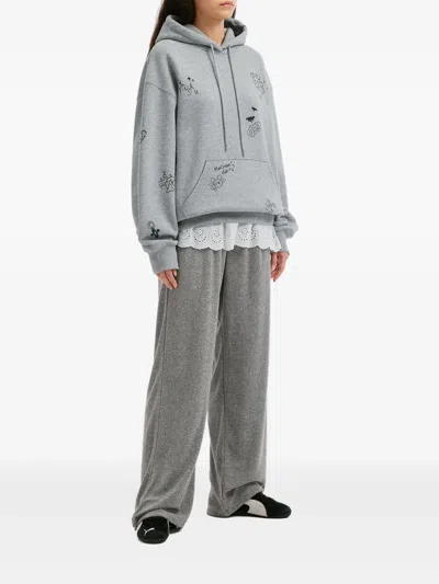 Mini Cream Graphic-print Drawstring Hoodie In Gray