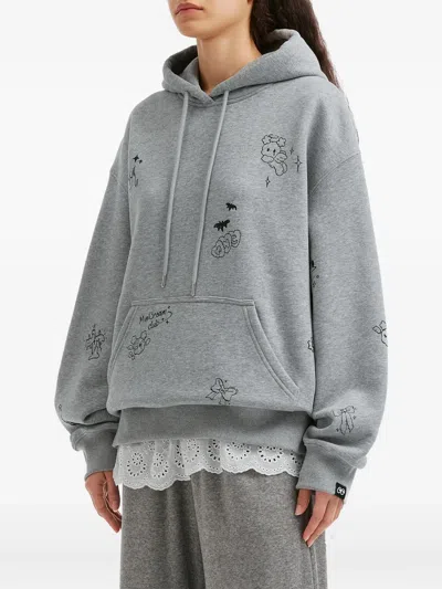 Mini Cream Graphic-print Drawstring Hoodie In Gray