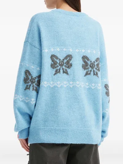 Mini Cream Bow Pattern Sweater In Blue