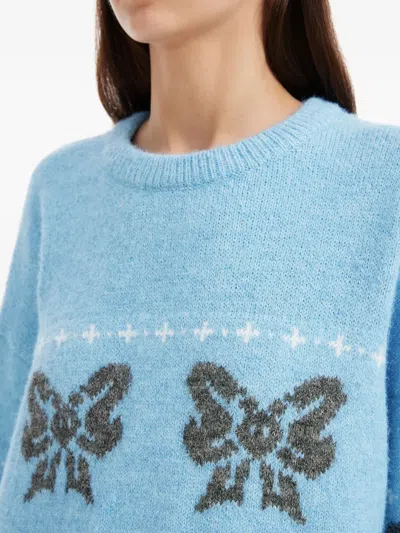 Mini Cream Bow Pattern Sweater In Blue
