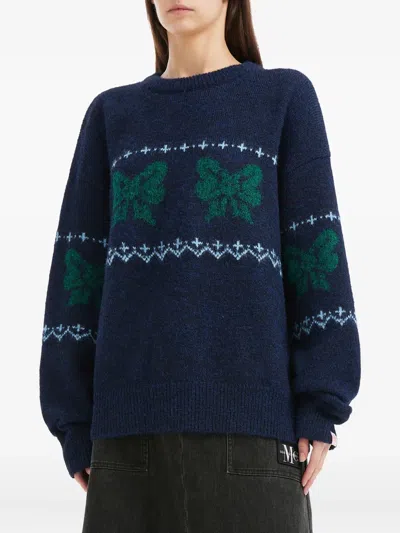 Mini Cream Intarsia-knit Sweater In Blue