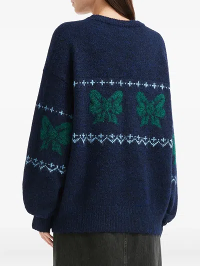 Mini Cream Intarsia-knit Sweater In Blue