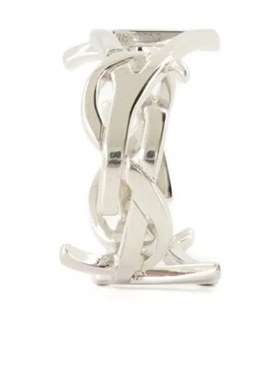 Saint Laurent Cassandre Logo Ring In Silver