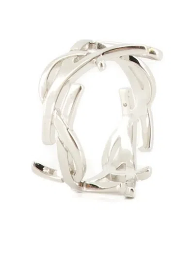 Saint Laurent Cassandre Logo Ring In Silver