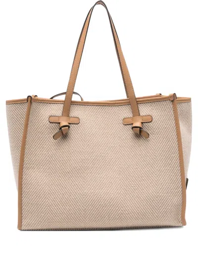 Gianni Chiarini Structured Beige Shopper Bag With Herringbone Texture In Neutral