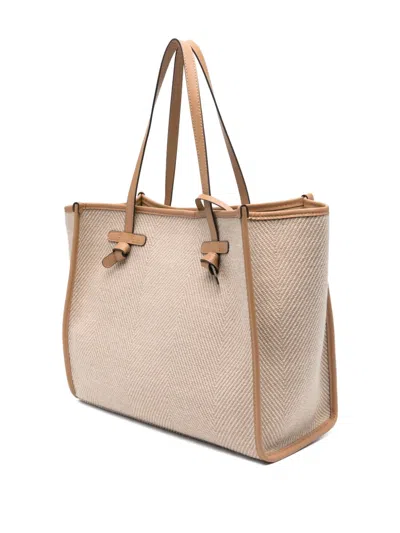 Gianni Chiarini Structured Beige Shopper Bag With Herringbone Texture In Neutral