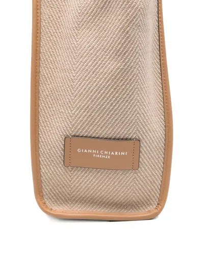 Gianni Chiarini Structured Beige Shopper Bag With Herringbone Texture In Neutral