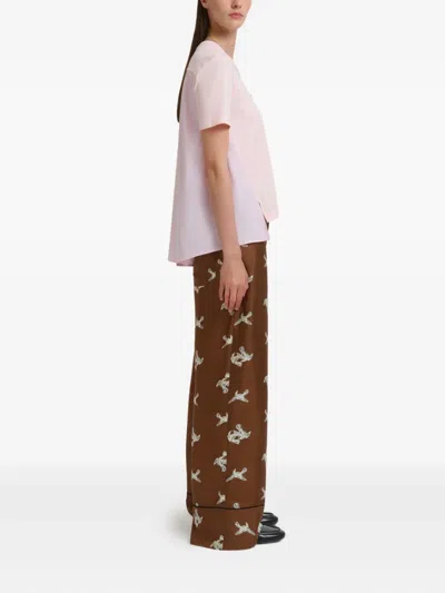 Marni Embroidered Cotton-jersey And Poplin T-shirt In Pink