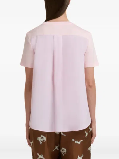 Marni Embroidered Cotton-jersey And Poplin T-shirt In Pink