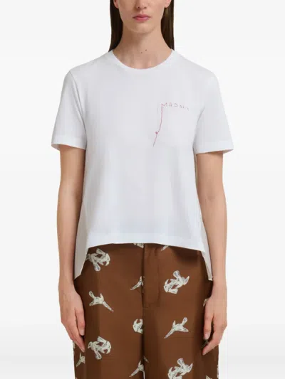 Marni Mending Logo Cotton Poplin Pocket T-shirt In White