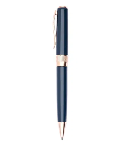 Pineider Classic Rose Gold Ballpoint Pen (14cm X 1.35cm) In Blue