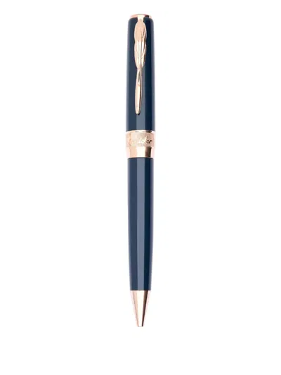 Pineider Classic Rose Gold Ballpoint Pen (14cm X 1.35cm) In Blue