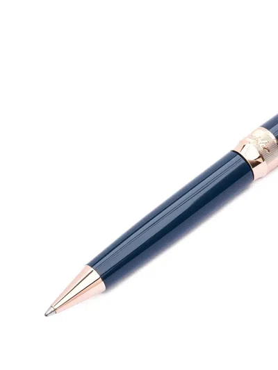 Pineider Classic Rose Gold Ballpoint Pen (14cm X 1.35cm) In Blue
