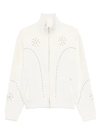 Bluemarble Studded Zip-up Cardigan In White