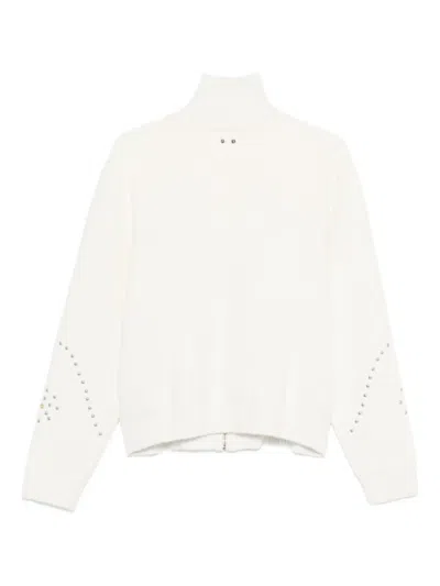 Bluemarble Studded Zip-up Cardigan In White